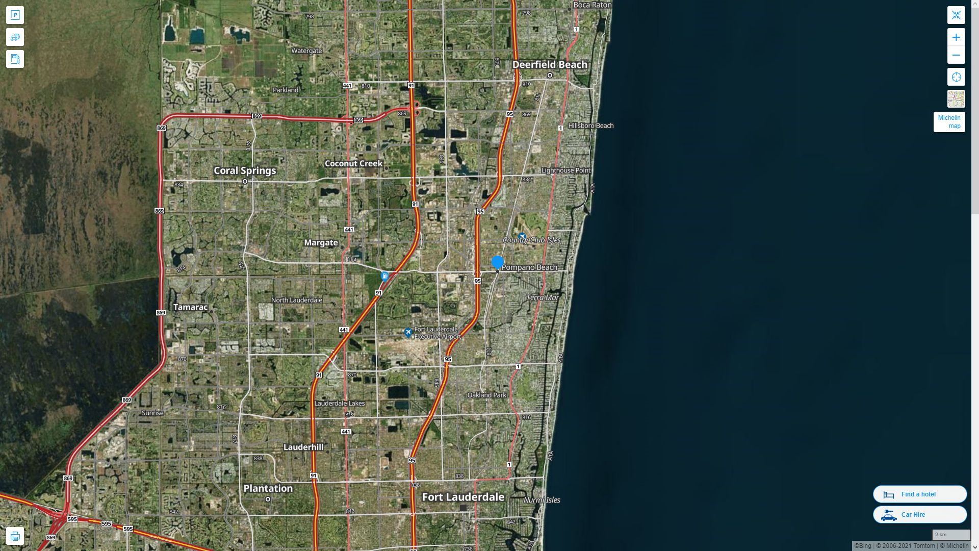 Pompano Beach Florida Highway and Road Map with Satellite View